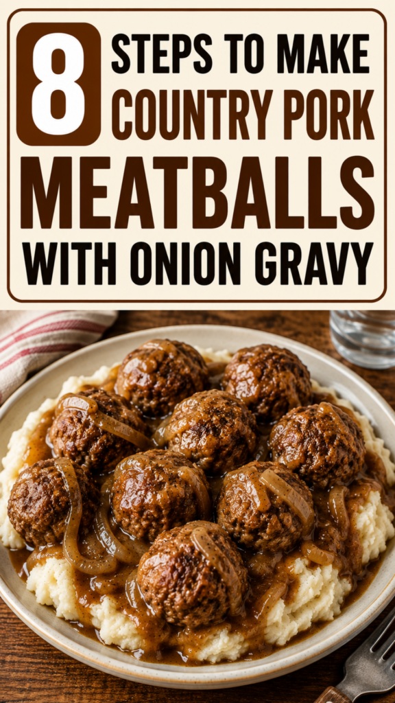 8 steps to make country pork meatballs with onion gravy